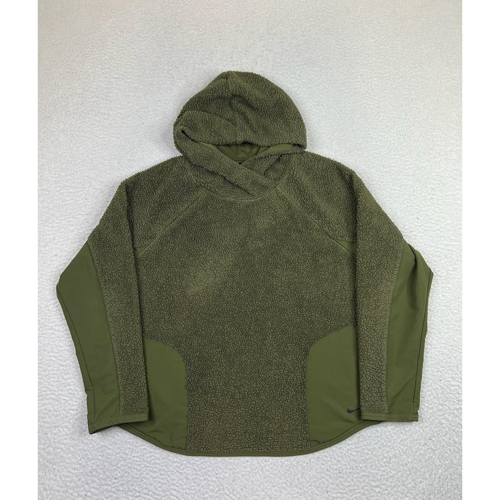 Nike Hoodie Womens Large Green Sherpa Fleece Pullover Hooded Sweatshirt Athletic